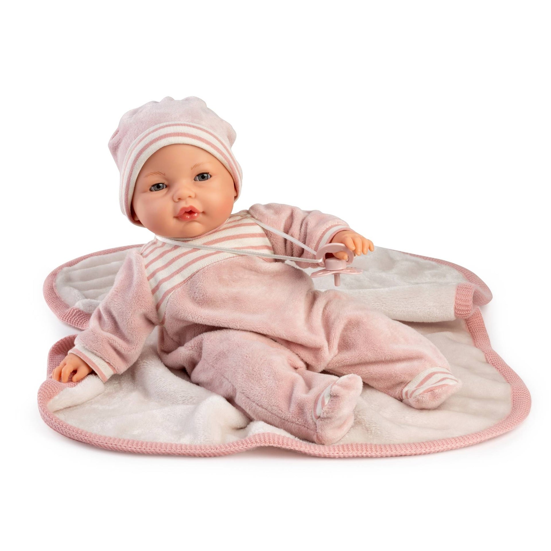 Antonio Juan Crying Doll Bimba with Pink Blanket - 37cm