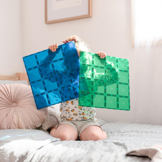 Connetix Magnetic Tiles 2 Piece Rainbow Base Plate Pack Green & Blue