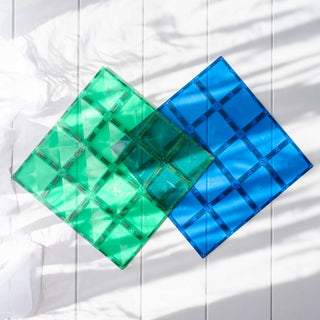 Connetix Magnetic Tiles 2 Piece Rainbow Base Plate Pack Green & Blue