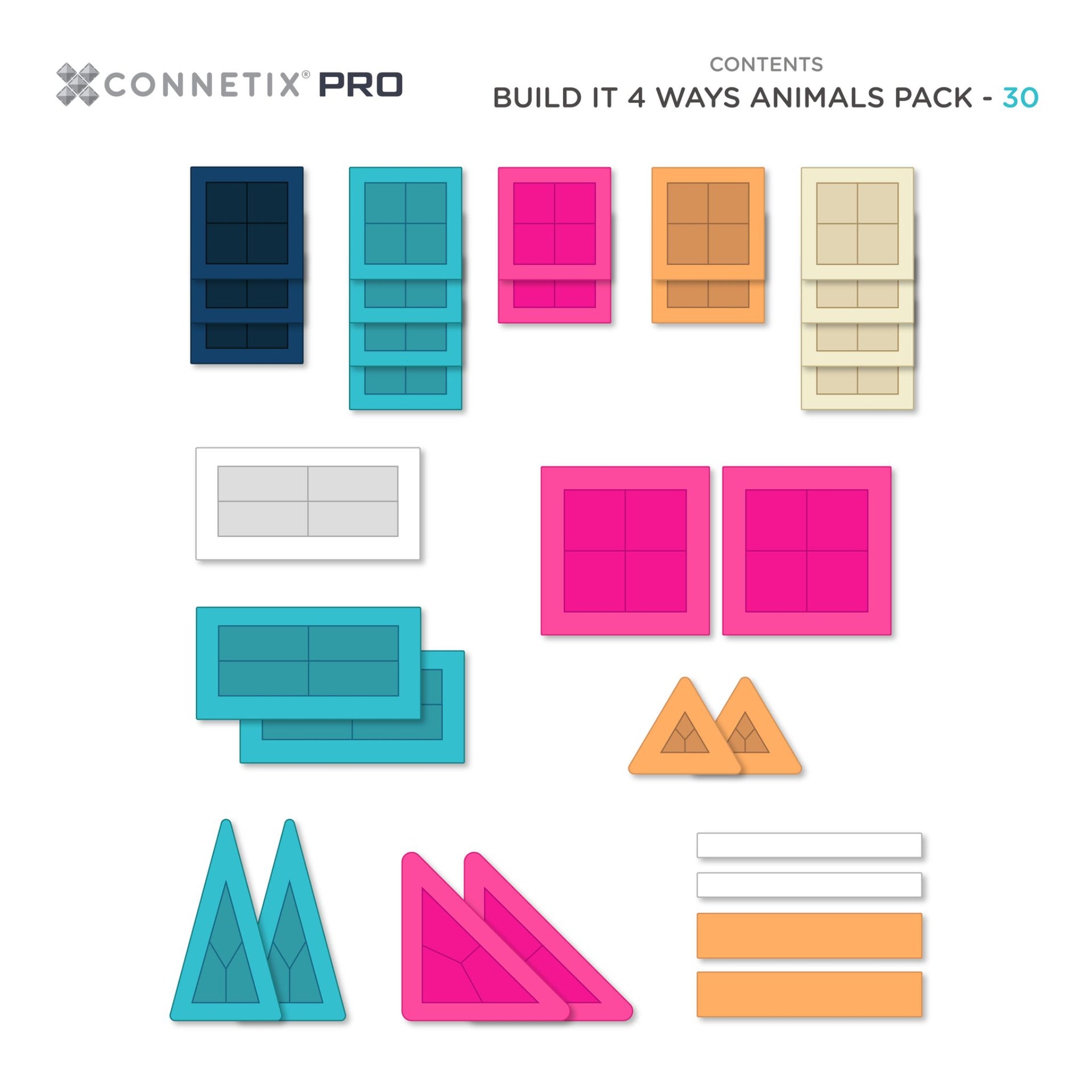 CONNETIX Magnetic Tiles 30 Piece Pro Build-It Animals