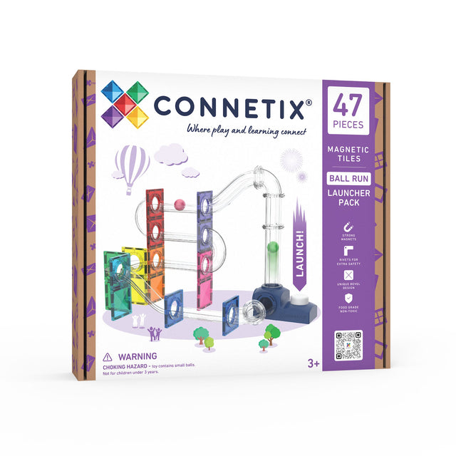 CONNETIX Magnetic Tiles 47 Piece Ball Run Launcher Pack
