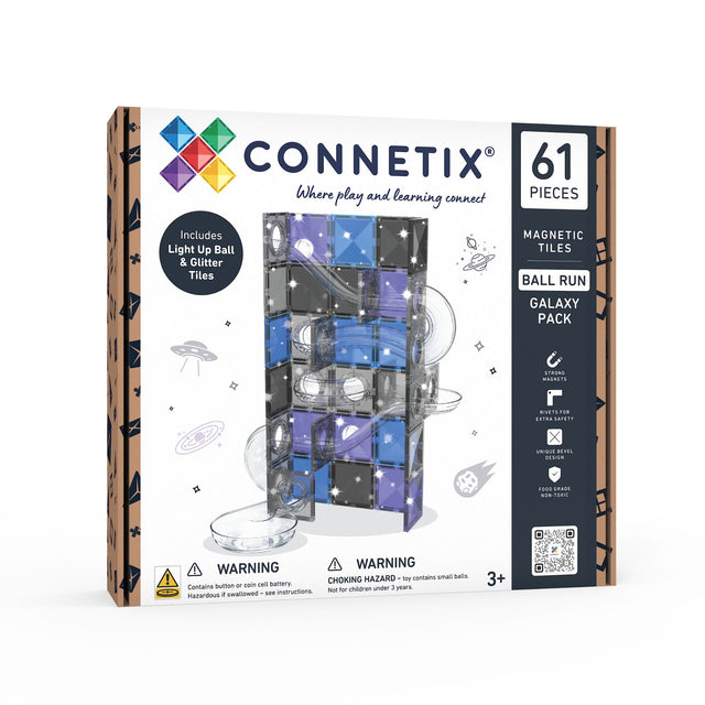CONNETIX Magnetic Tiles 61 Piece Ball Run Galaxy Pack