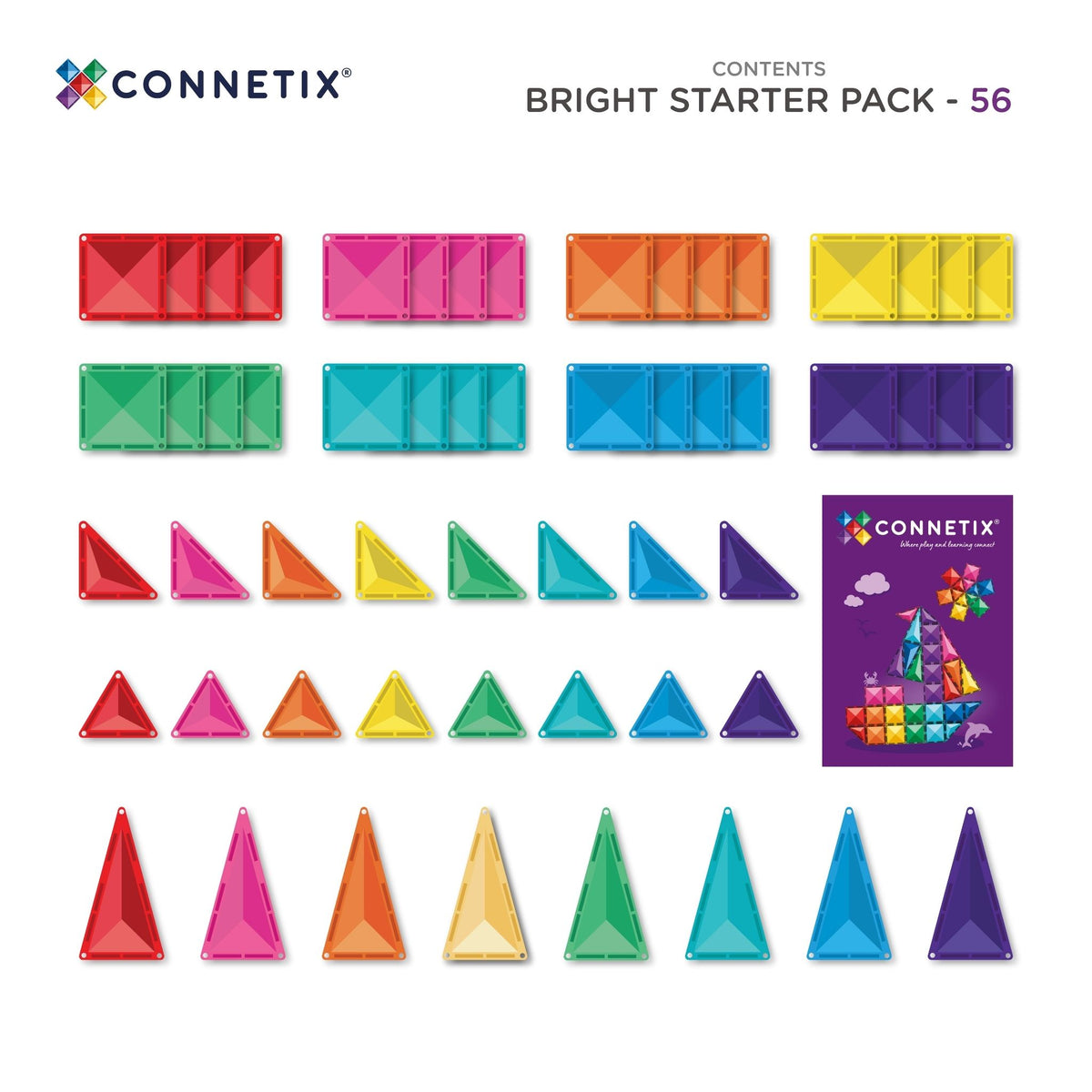 CONNETIX Magnetic Tiles Bright Starter Pack 56 pc