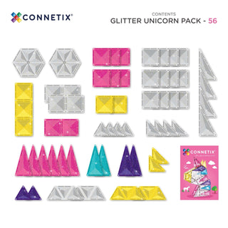 Connetix Magnetic Tiles 56 Piece Glitter Unicorn Pack