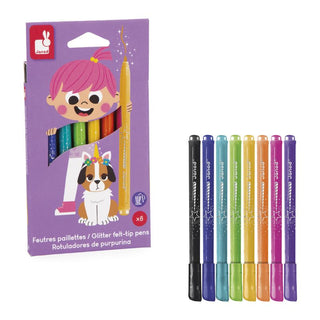 Janod Glitter Felt Tip Pens - Set of 8