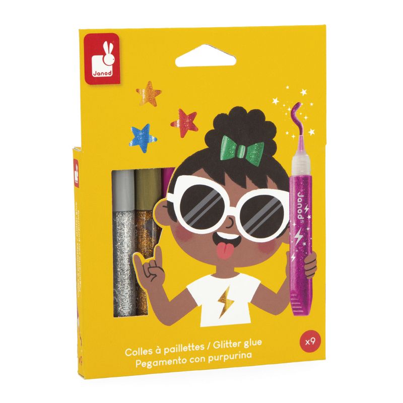 Janod - 8 Glitter Pens - High Glitter Density And Washable Ink - Assorted Colours - Colouring For Children - Creative Hobbies, Scrapbooking, Arts And