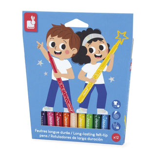Janod Long Lasting Felt Tip Pens - Set of 12