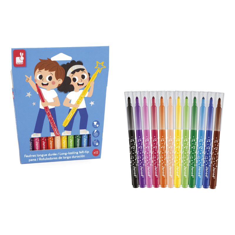 Janod Long Lasting Felt Tip Pens - Set of 12