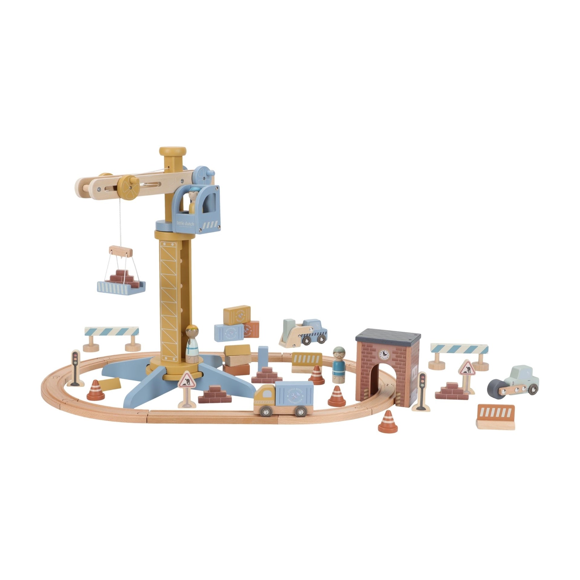 Little Dutch Wooden Train Track Crane Set