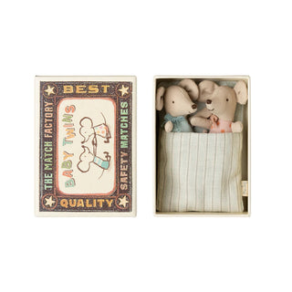 Maileg Baby Mice Twins In A Matchbox - Polka Dot/Stars