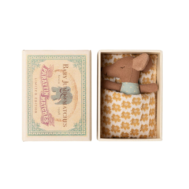 Maileg Baby Sleepy Wakey Mouse In Matchbox - Blue