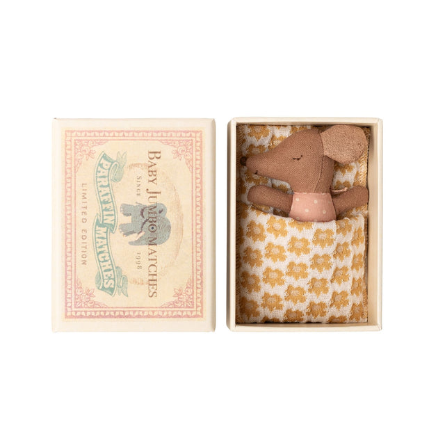 Maileg Baby Sleepy Wakey Mouse In Matchbox - Rose