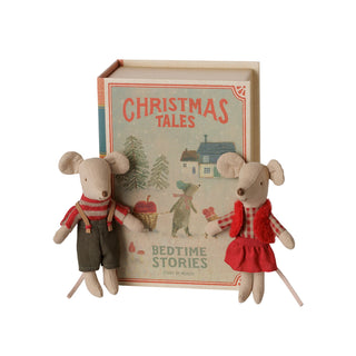 Maileg Christmas Little Sister And Brother Twin Mice In Book