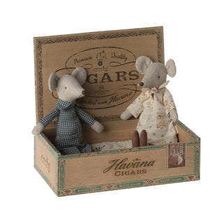 Maileg Grandma And Grandpa Mice In Cigar box