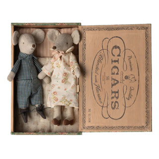 Maileg Grandma And Grandpa Mice In Cigar box