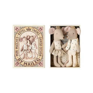 Maileg Little Sister And Brother Royal Twin Mice In Matchbox