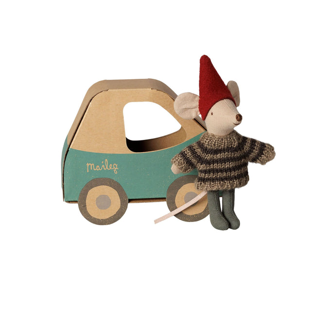 Maileg Little Brother Christmas Mouse In Car Box