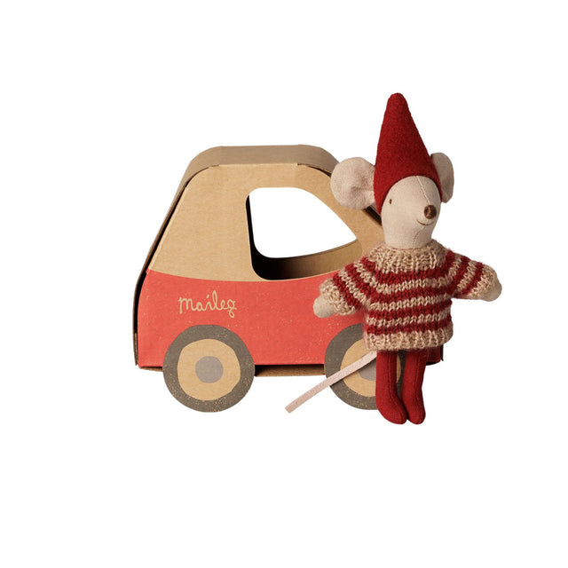 Maileg Little Sister Christmas Mouse In Car Box