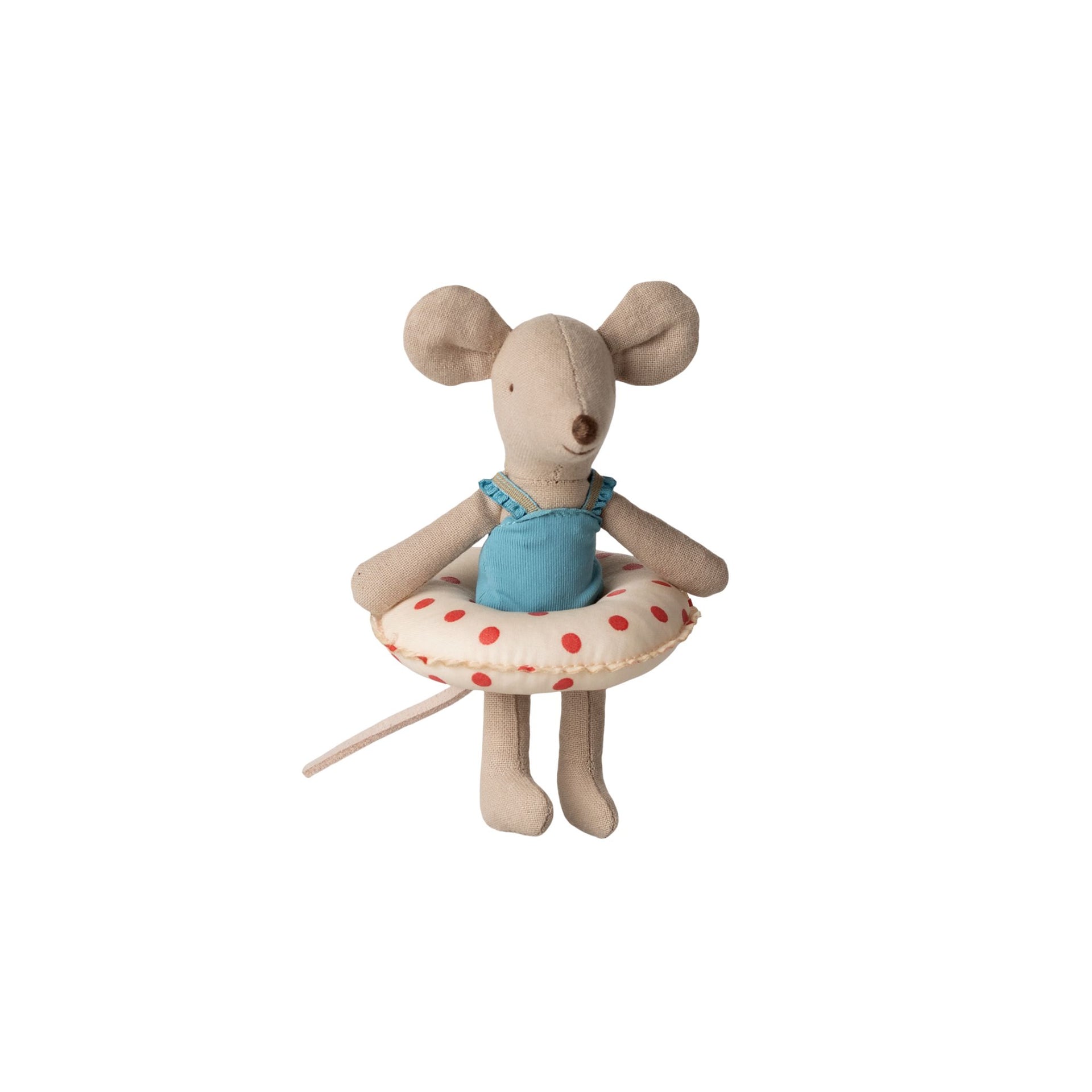 Maileg Little Sister Beach Mouse with Float - Red Dots