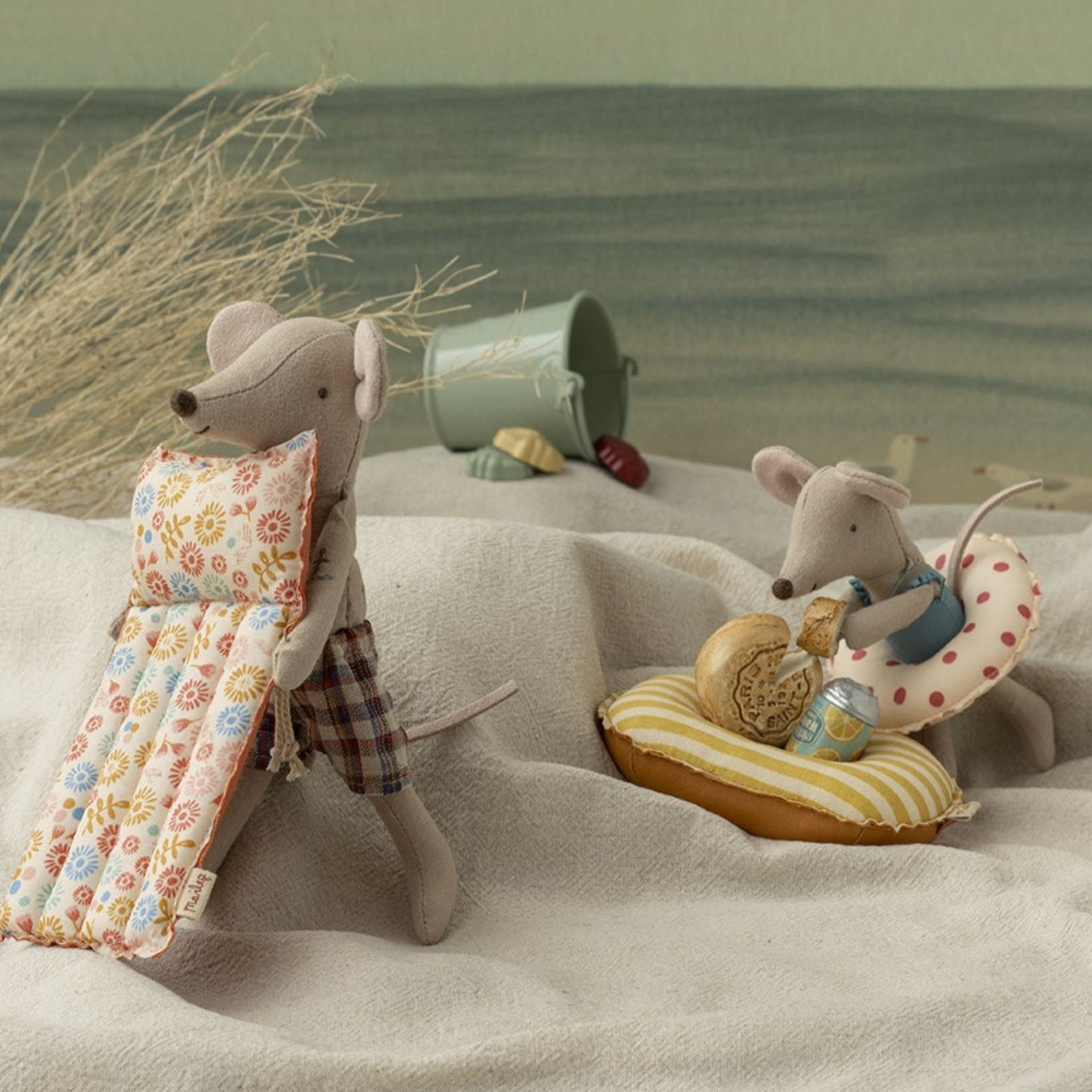 Maileg Little Sister Beach Mouse with Float - Red Dots