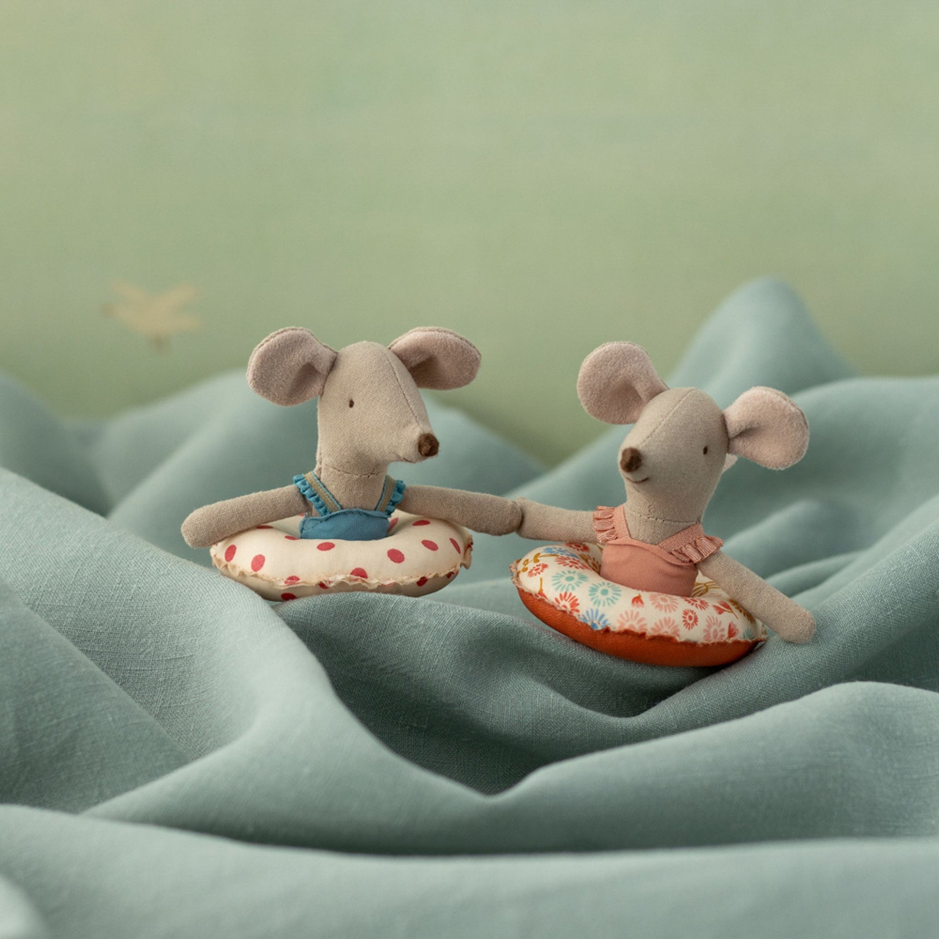 Maileg Little Sister Beach Mouse with Float - Red Dots