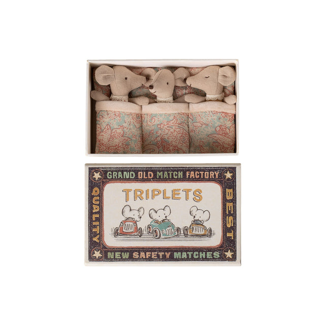 Maileg Triplets Baby Mice in Matchbox - Checker
