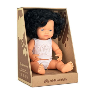 Miniland Black Haired Girl Doll - Aspen 38cm