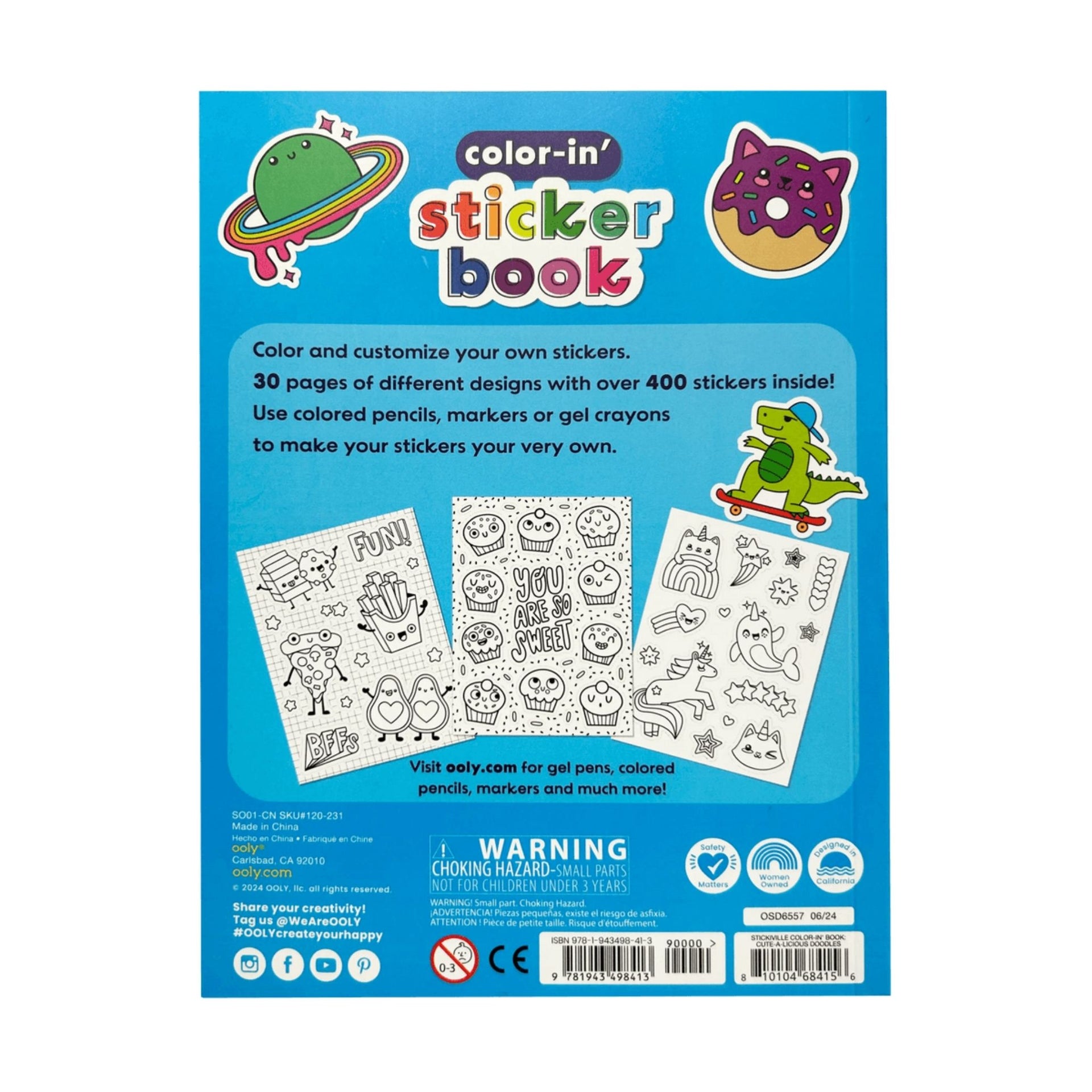 Ooly Colour-in' Sticker Book Cute-A-Licious Doodles