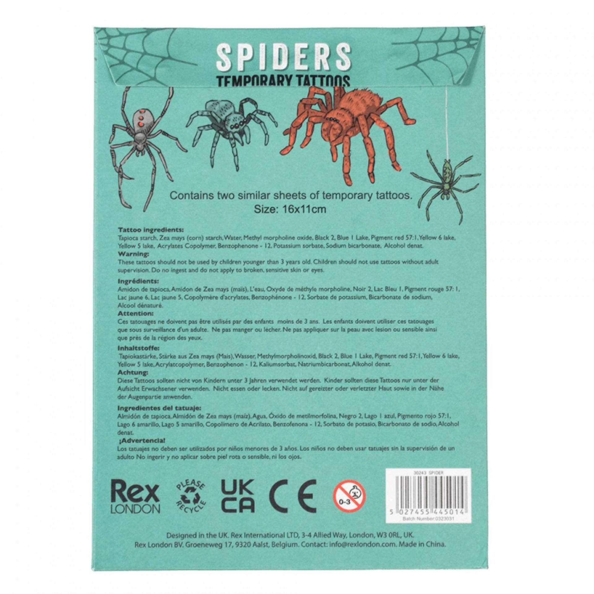 Rex London Temporary Tattoos - Spiders