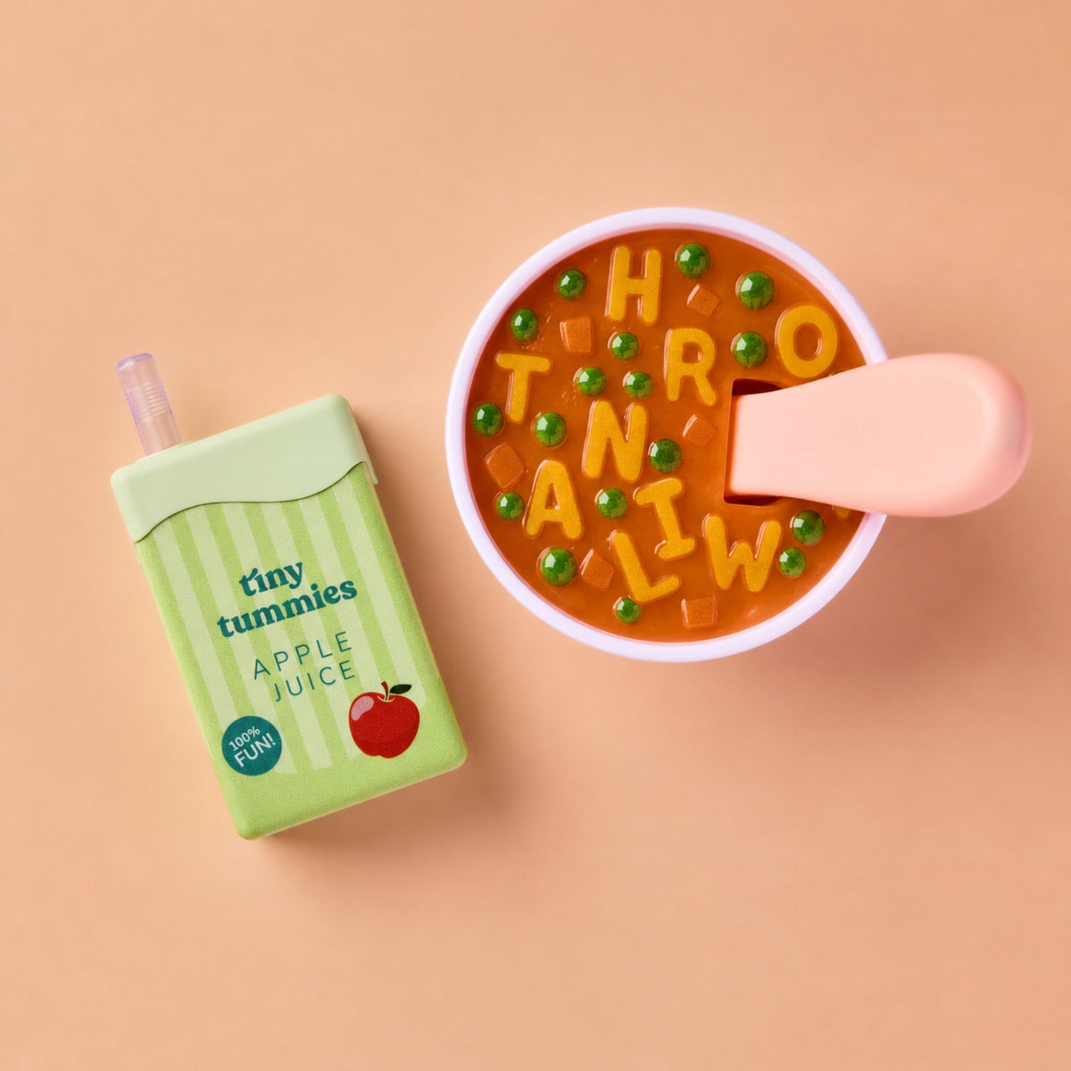 Tiny Harlow Tiny Tummies Alphabet Soup Bowl & Apple Juice Box Set