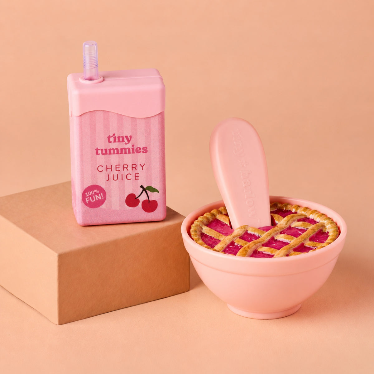Tiny Harlow Tiny Tummies Cherry Pie Bowl & Cherry Juice Box Set