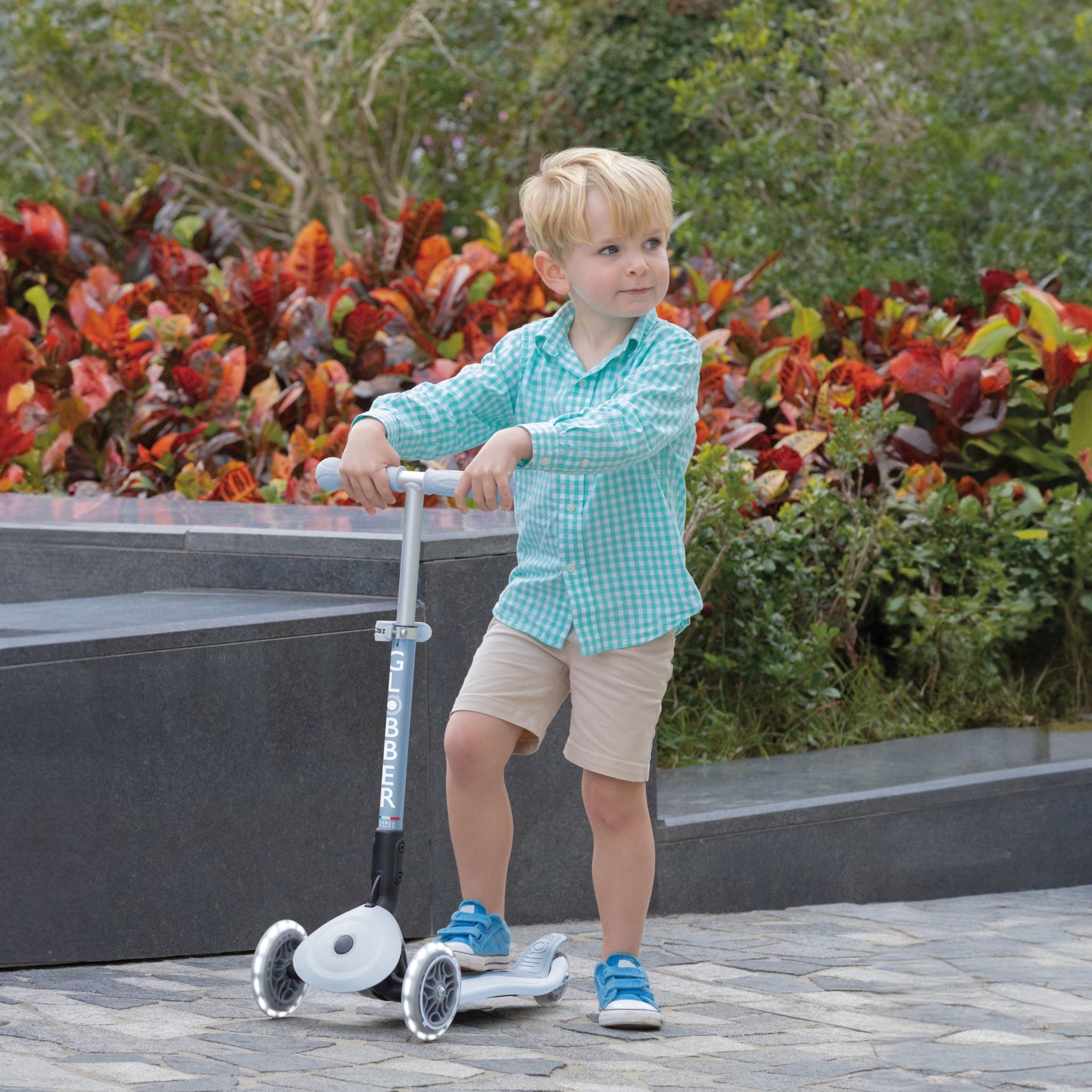 Globber Junior Foldable Lights Ecologic Scooter - Blueberry