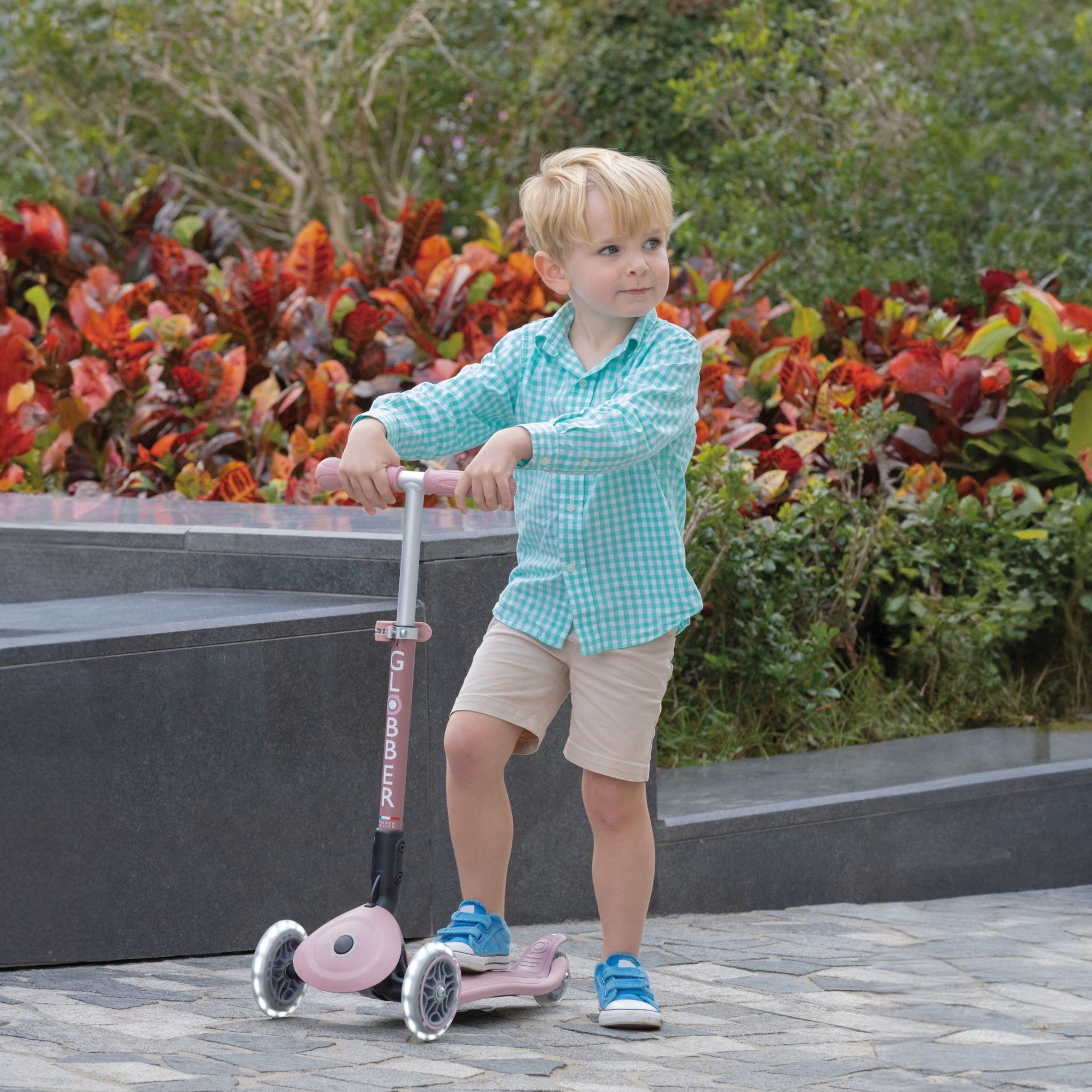 Globber Junior Foldable Lights Ecologic Scooter - Berry