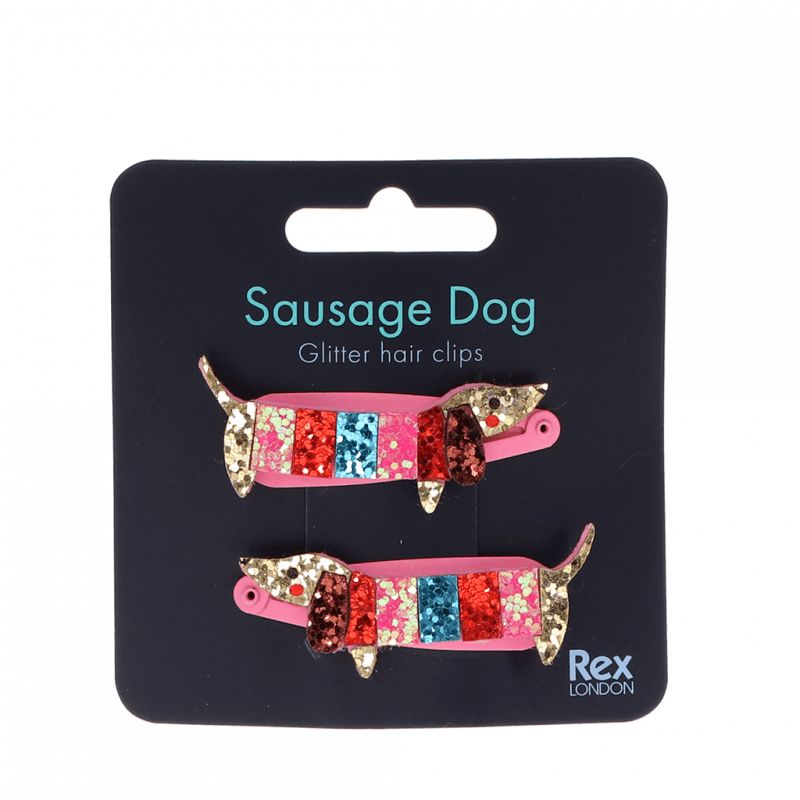 Rex London Sausage Dog Glitter Hair Clips