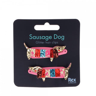 Rex London Sausage Dog Glitter Hair Clips