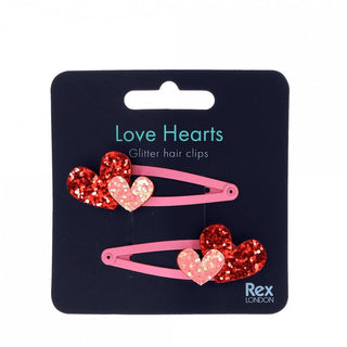 Rex London Love Hearts Glitter Hair Clips