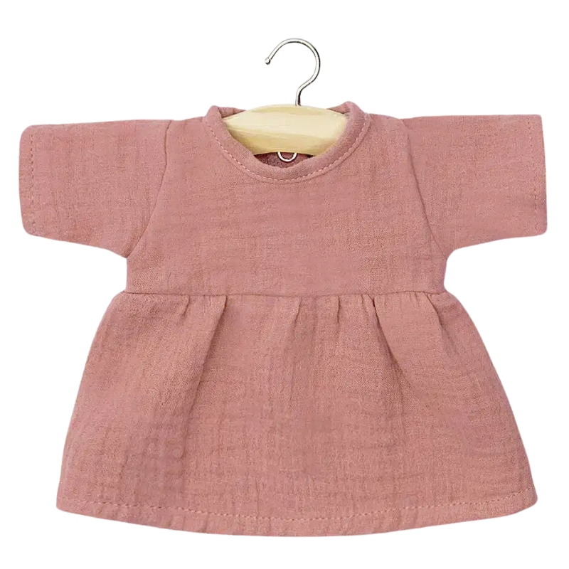 Minikane Faustine Dress in Tea Pink Cotton Gauze - 34cm