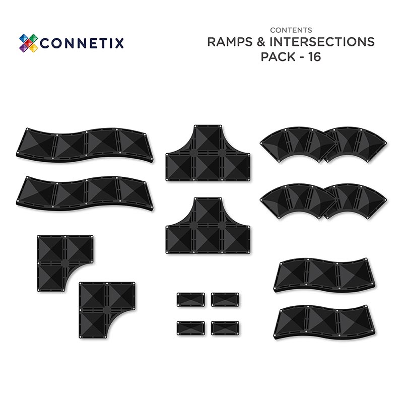 Connetix Tiles - 16 Piece Roads Ramps and Intersections Pack