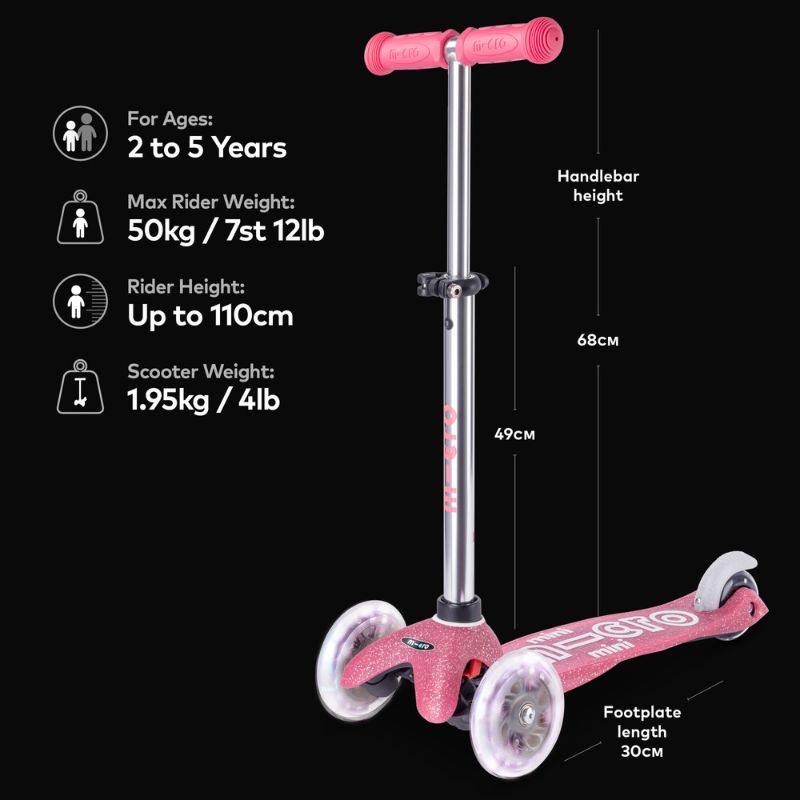 Micro Scooter Mini Deluxe LED - Glitter Pink