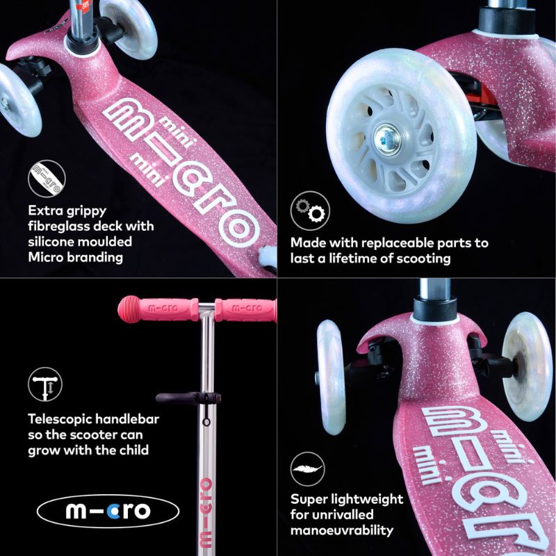 Micro Scooter Mini Deluxe LED - Glitter Pink