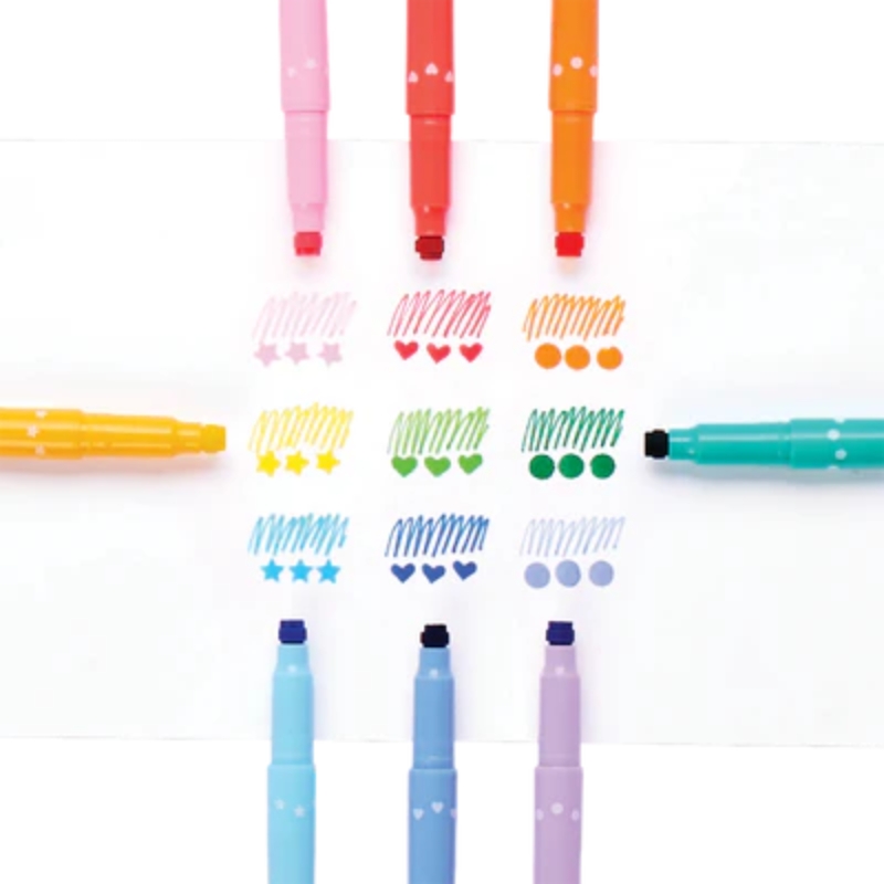 Ooly Confetti Stamp Double-Ended Markers - Set of 9