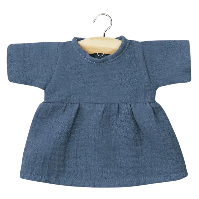 Minikane Faustine Dress in Blue Cotton Gauze - 34cm